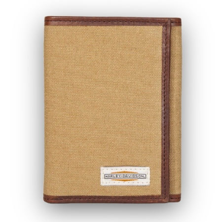 Harley-Davidson® Men's Patch Cotton Canvas & Leather Tri-Fold RFID Wallet - HDMWA11793-KHA