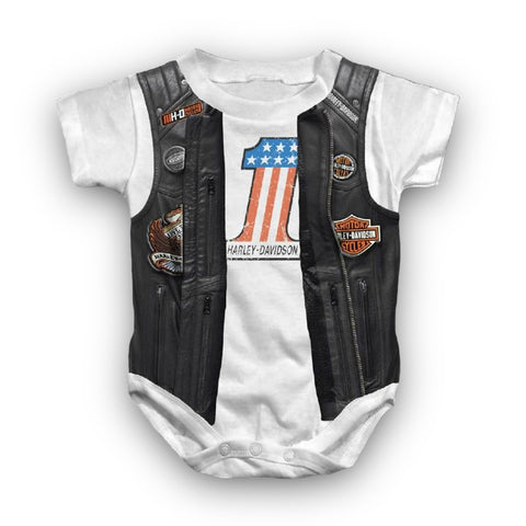 Harley-Davidson Baby Girls' Faux Leather Vest Short Sleeve Creeper - 3000157