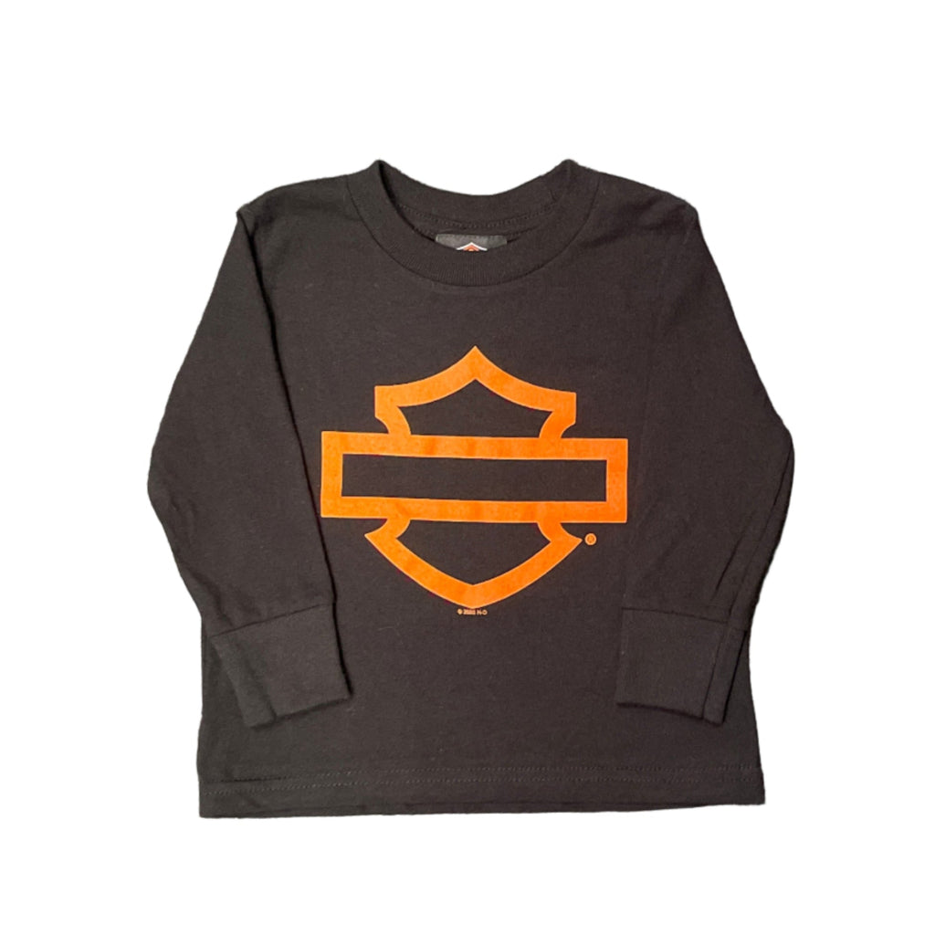 Buddy Stubbs Harley-Davidson Orange Open B&S Kids Black Long Sleeve Tee