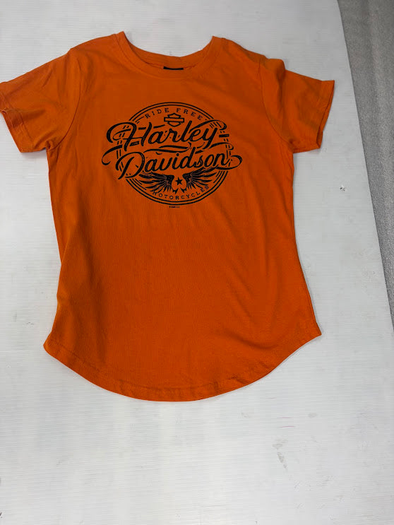 Woman's S/S Orange Harley STAMP Tee