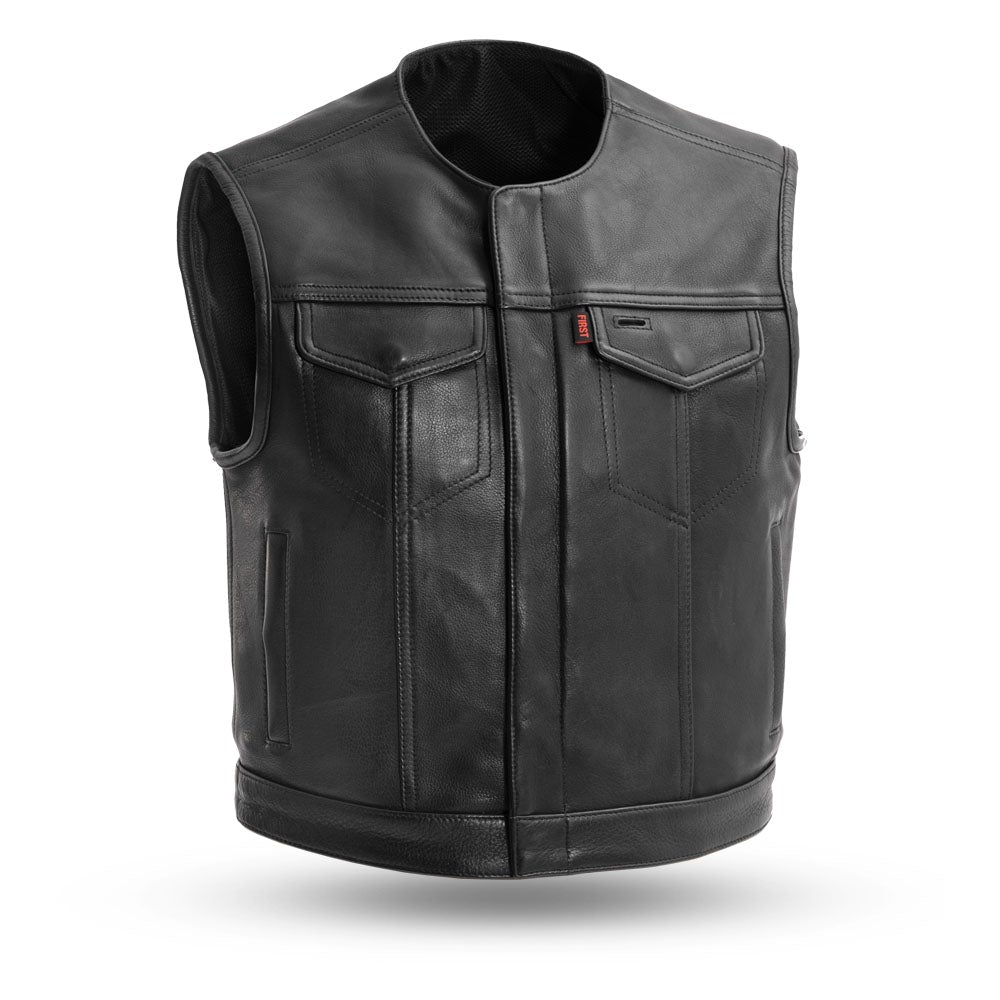 Men's Platinum Leather Motorcycle Vest Lowside - FIM659CPM-