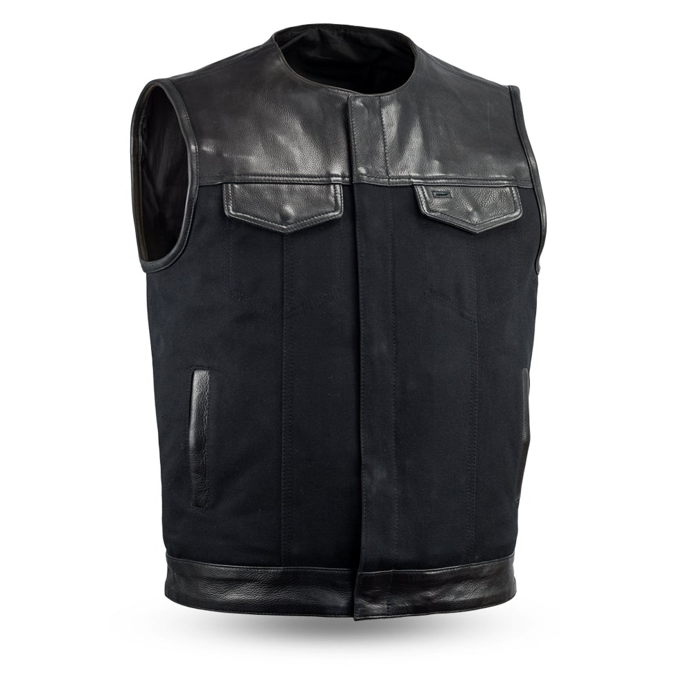 Men's Motorcycle Leather/Canvas Vest 49/51-(no collar) - FIM4951CNV-C-