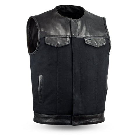 Men's Motorcycle Leather/Canvas Vest 49/51-(no collar) - FIM4951CNV-C-