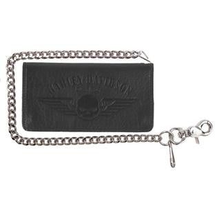 Harley-Davidson Men's Genuine American Bison Willie G Skull Biker Bi-Fold Tall Wallet, Black