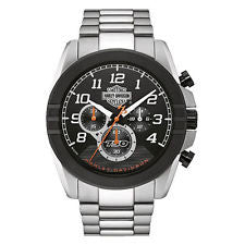 Harley-Davidson Men's Bar & Shield Black Face Two Tone Chonograph Watch, Bulova 76B175