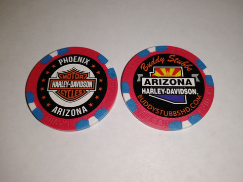Buddy Stubbs Harley-Davidson Poker Chip - Blue & White on Red
