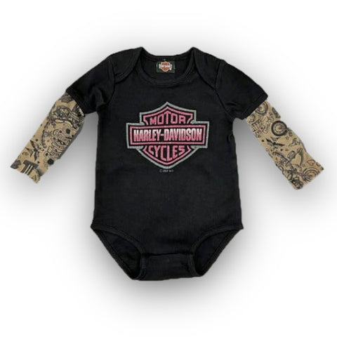 Harley-Davidson Infant Girls' Black Creeper with Tattoo Sleeves 3000153-