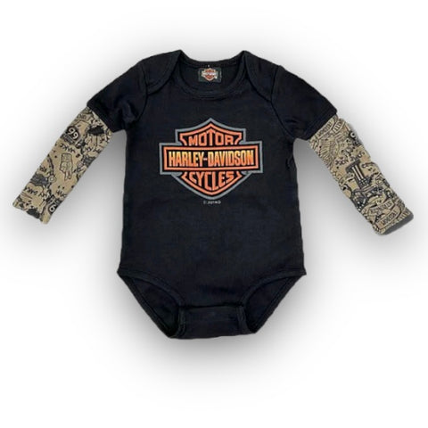 Harley-Davidson Infant Boys' Black Creeper with Tattoo Sleeves - 3050151