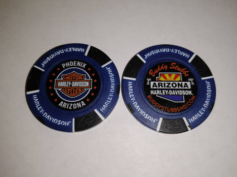 Buddy Stubbs Harley-Davidson Poker Chip - White & Black on Blue