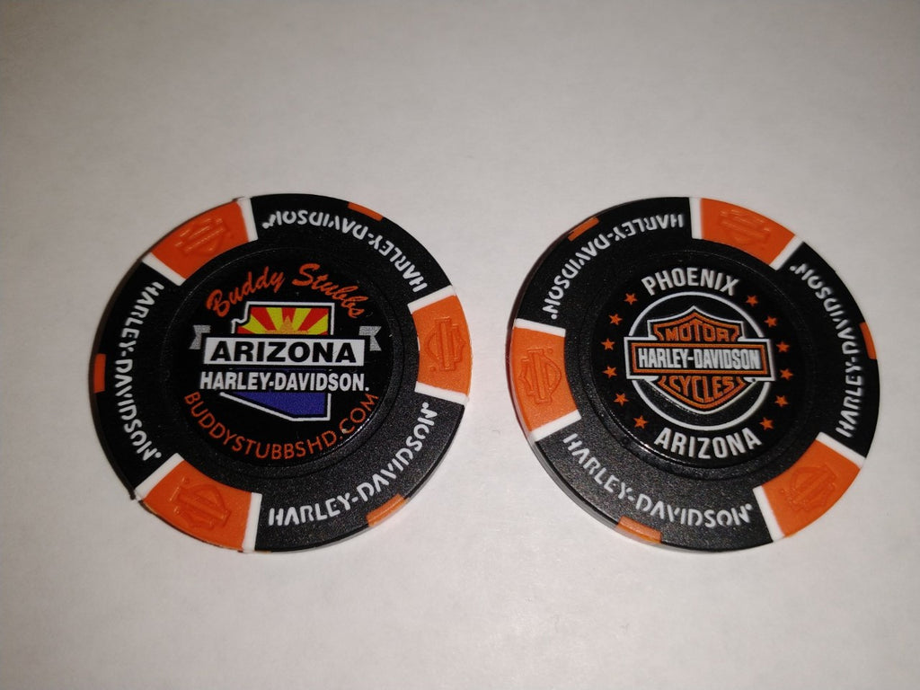 Buddy Stubbs Harley-Davidson Poker Chip - Orange & White on Black